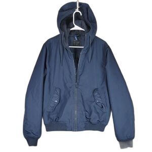 Men's Navy Blue Divided H&M  Bomber Jacket With Hood Size Medium